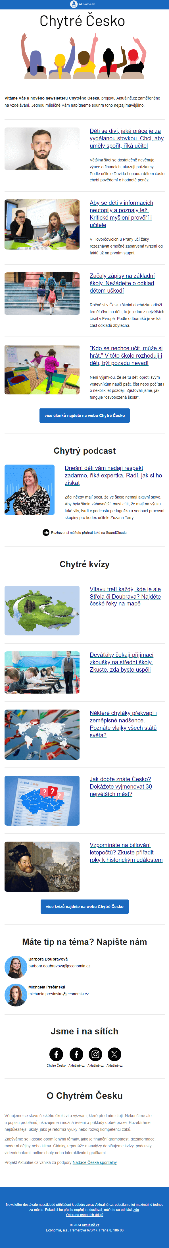 Náhled newsletteru chytré Česko přehled Aktuálně.cz.cz