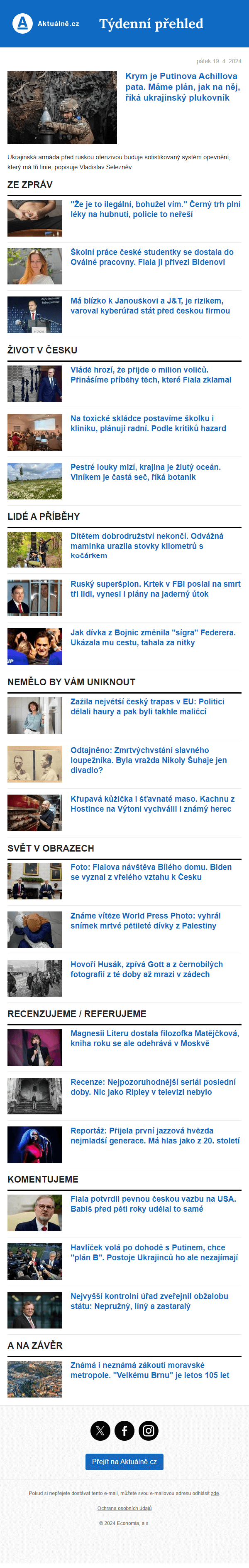 Náhled newsletteru týdenní přehled Aktuálně.cz.cz