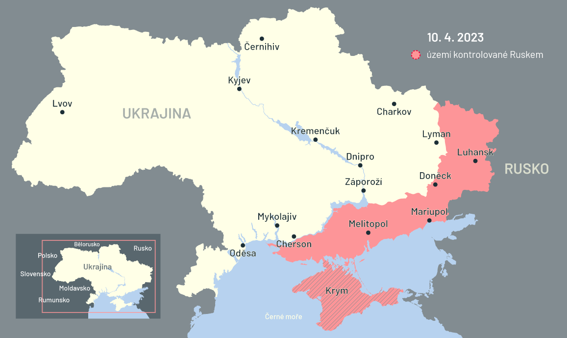 Mapa Ukrajina 10.4.2023